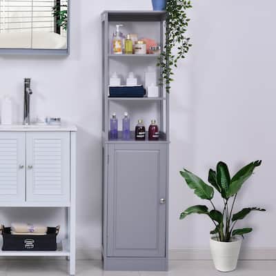 kleankin Freestanding Bathroom Tall Storage Cabinet Organizer Tower with Open Shelves & Compact Design