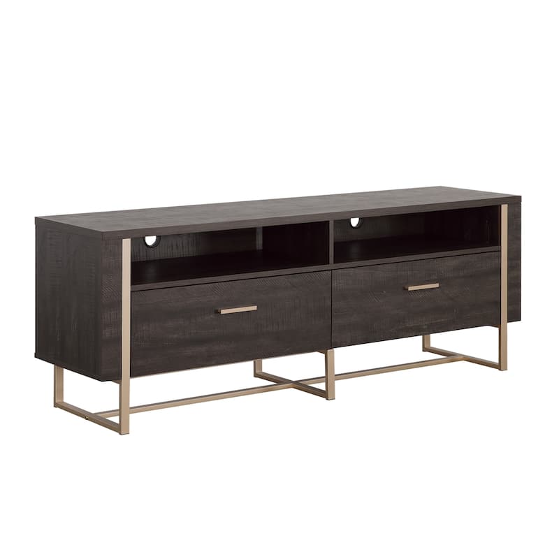 Wood Credenza with Spacious Cubbies, Black - 60.00" W x 15.51" D x 21.97" H