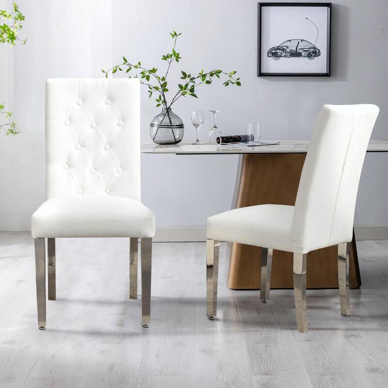 Luxury Chenille Dining Chairs - Ergonomic Design, Set of 2 - Beige - Set of 2