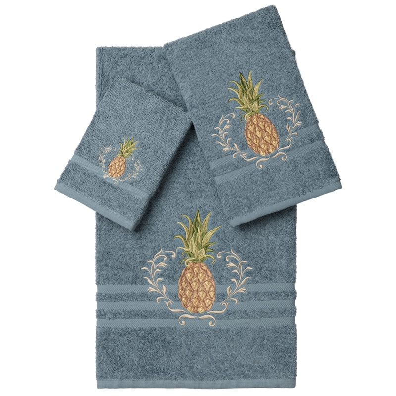 Authentic Hotel and Spa Turkish Cotton Pineapple Embroidered 3 piece Towel Set
