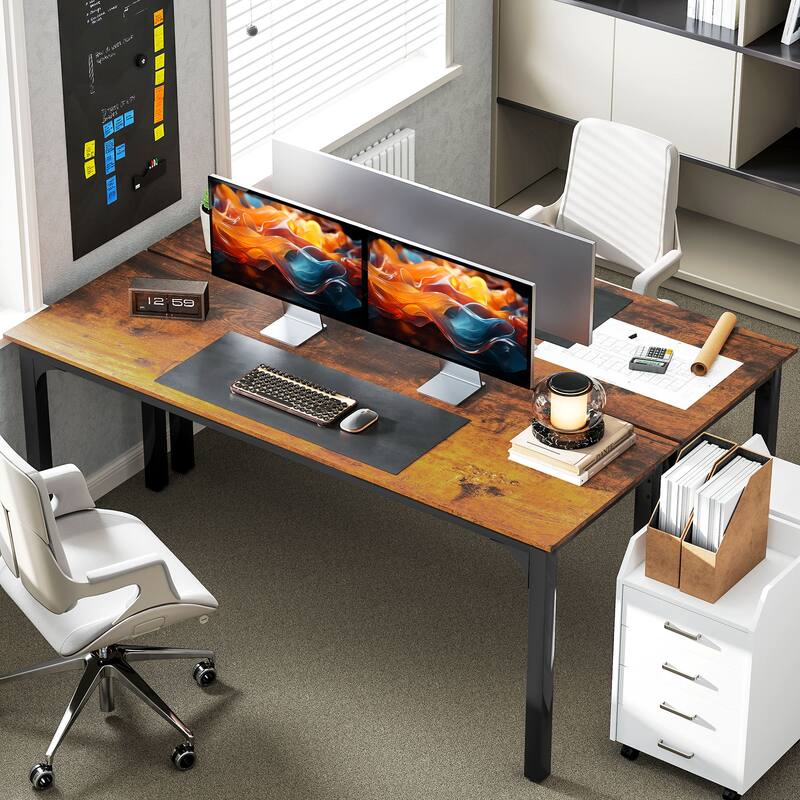 Steel Particleboard Computer Desk Industrial Table and Adjustable Foot - Rustic Brown-Black