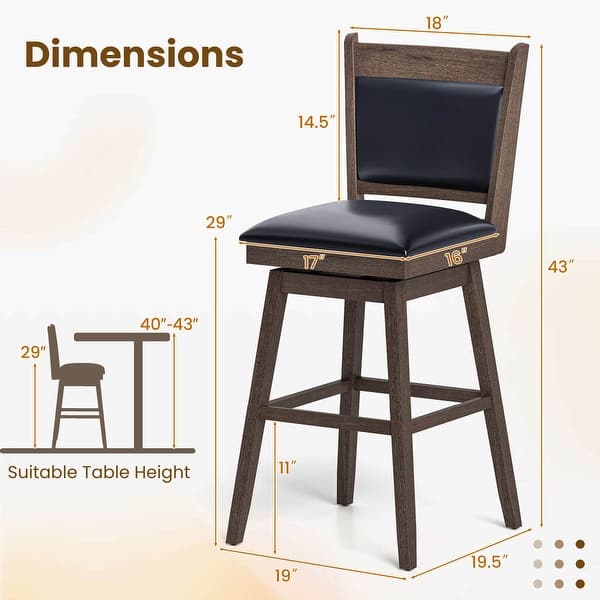 Costway 29" Swivel Bar Stools Set of 2 with Back Rubber Wood Legs - See Details
