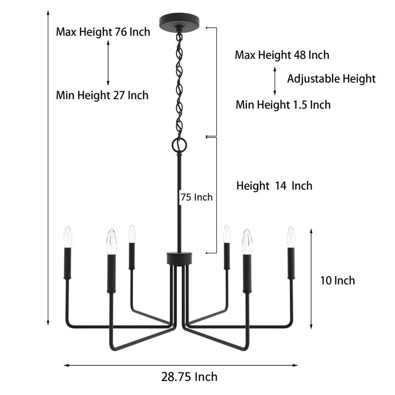 Acroma 6-light Farmhouse Black Linear Candle Chandelier - 28.75 inches
