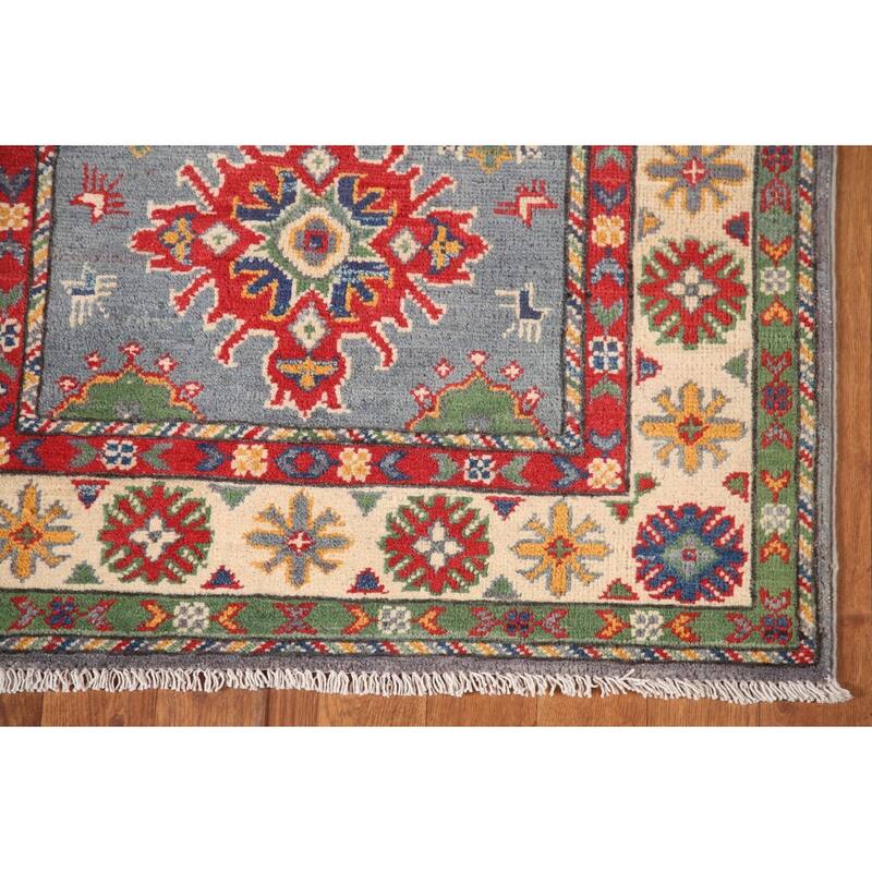Kazak Oriental Foyer Rug Hand-Knotted Geometric Wool Carpet - 2'9" x 4'1"
