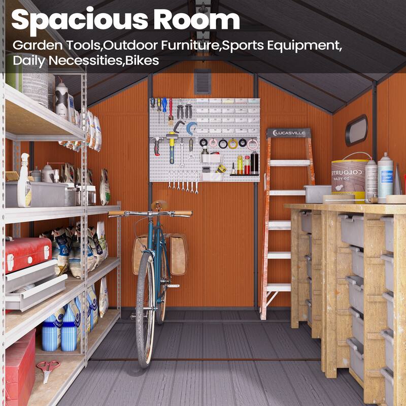 All-Weather Lockable Resin Outdoor Storage Shed with Window Floor for Patio Furniture and Tools