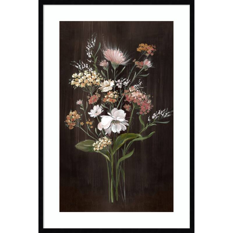 Gentle Blooms on Dark Canvas No. 1 by Alex Black Wood Framed Wall Art Print