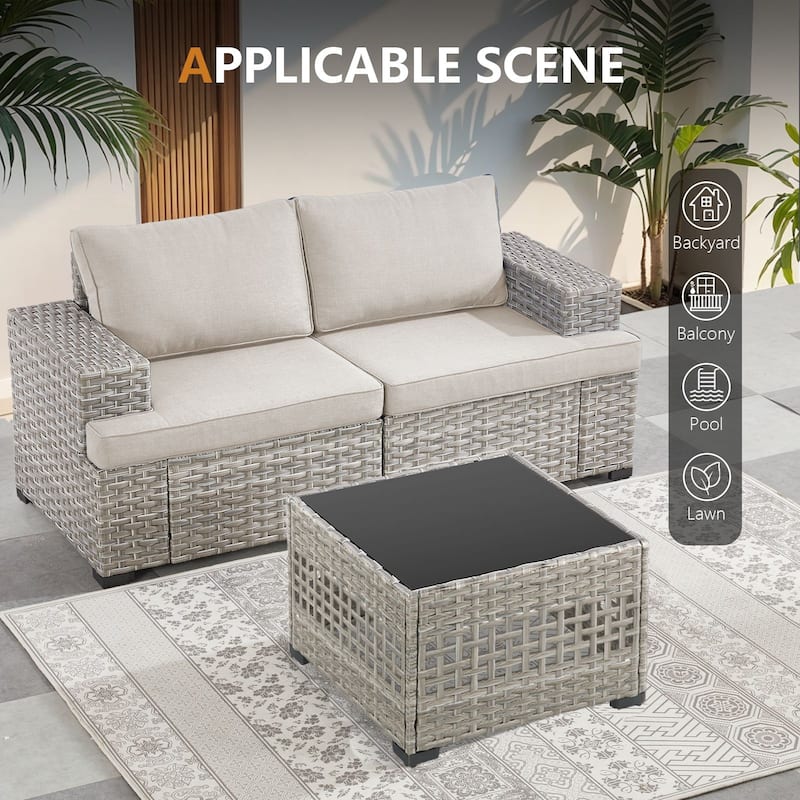Pocassy Wicker Rattan Outdoor Sectional Sofa Patio Conversation Set