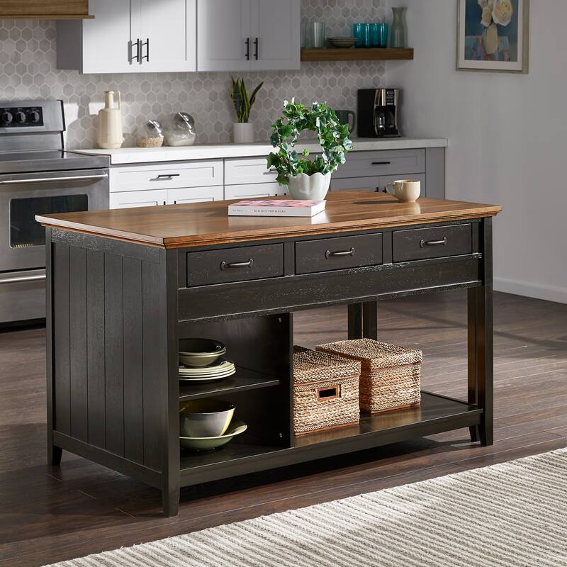 Eleanor Two-Tone Antique Finish Extendable Kitchen Island with 3 Drawers by iNSPIRE Q Classic