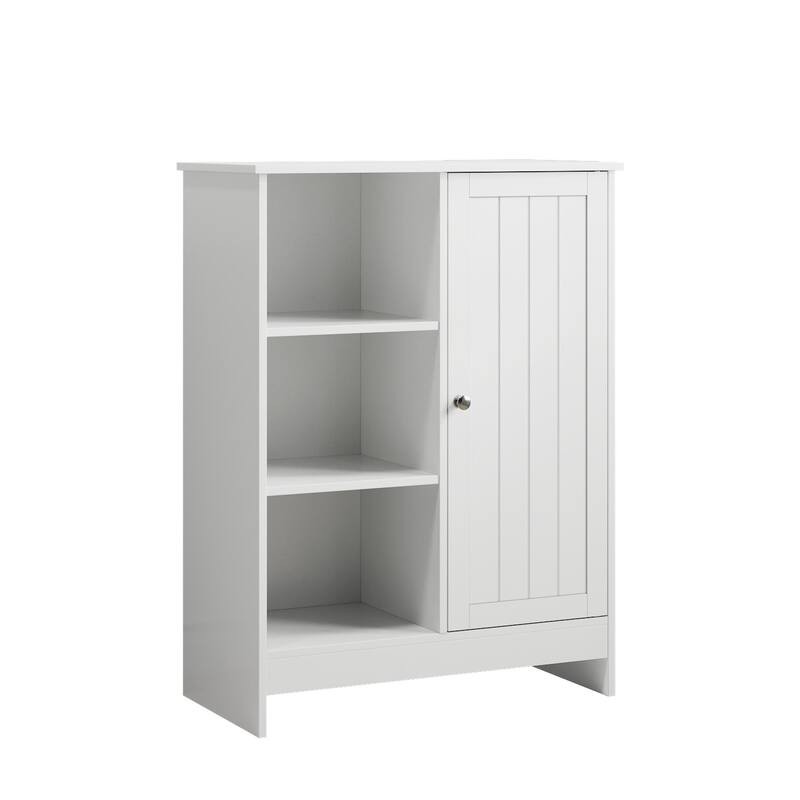 Roomfitters Modern Bathroom Storage Cabinet with Open Shelves and Beadboard Door, Floor Organizer for Small Spaces, White