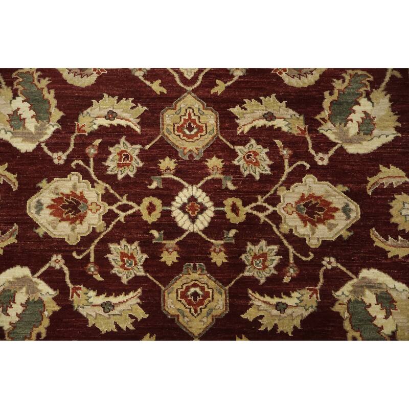 Hand Knotted Oriental 100% Wool Carpet Traditional All-Over Red Peshawar Area Rug - 9' 1'' X 6' 0''