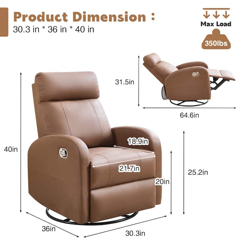 HOMYKA Modern Faux Leather Rocking Recliner with Swivel
