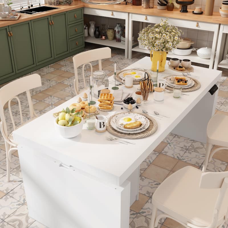 70.9"W Dining Table White Adjustable Workstation Modern Office Desk