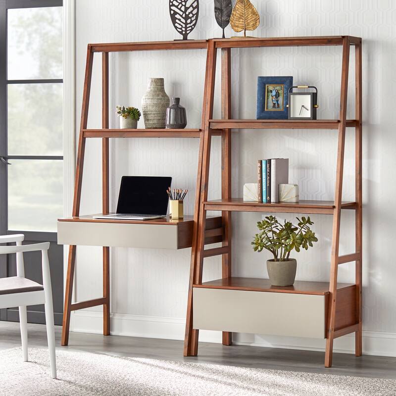 Lifestorey Nordic Ladder Desk and Bookshelf 2-Piece Set - Walnut/Grey