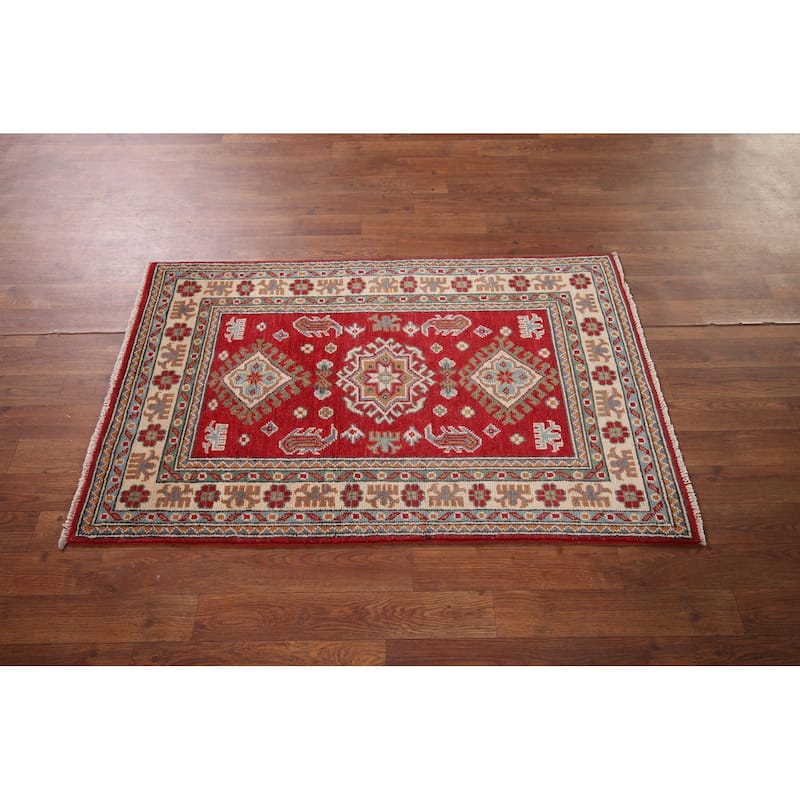 Red Kazak Rug Hand-Knotted Oriental Foyer Wool Carpet - 2'6" x 4'1"