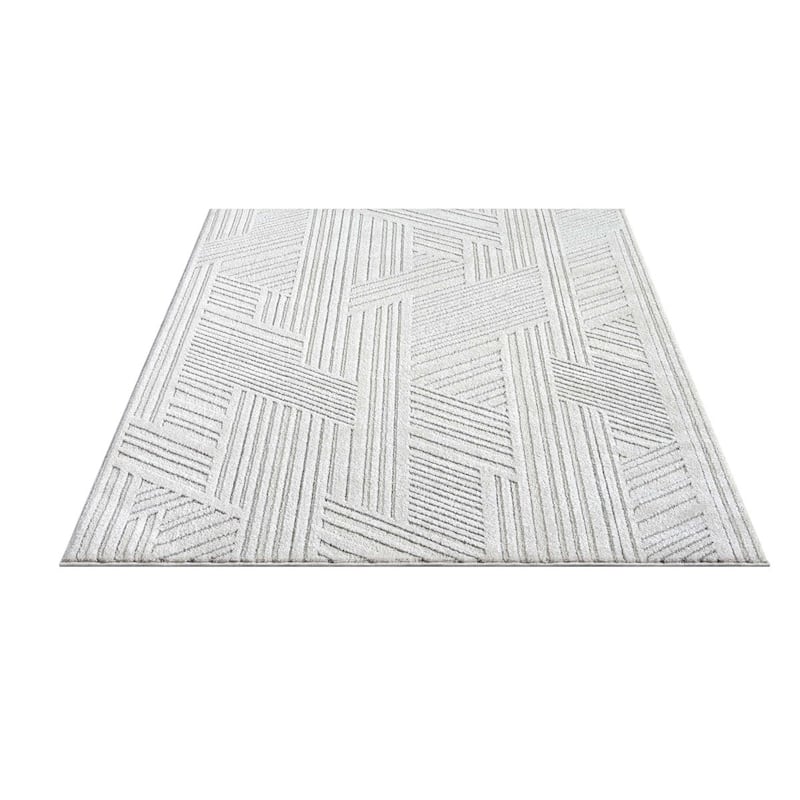 Abani Cozy COZ130A Modern Cream Grey Criss Cross Intertwined Lines Area Rug