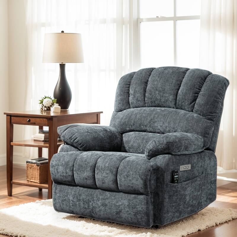 Chenille Large Electric Power Lift Massage & Heat, USB Port,Pockets - BlueGrey