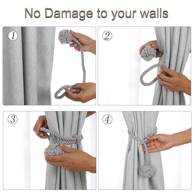 2pcs Curtain Tieback 24" Holdback Decorative Rope Curtain Holder Grey - 24" x 2.3"