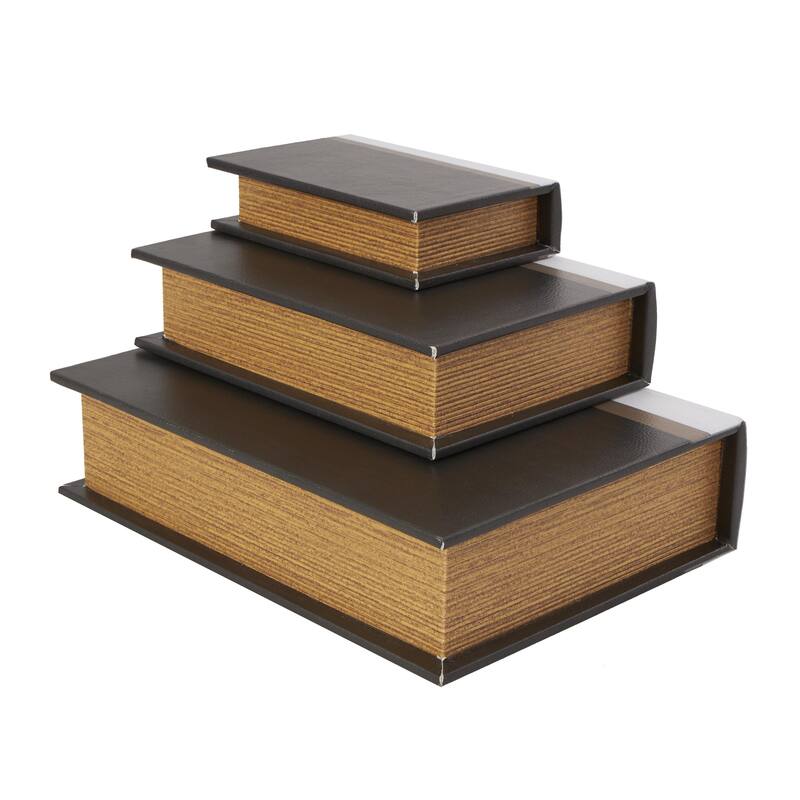 Faux Leather or Linen Fabric Book Storage Box - Set of 3 White, Beige, Black, Red or Light Gray - Roche River Decor