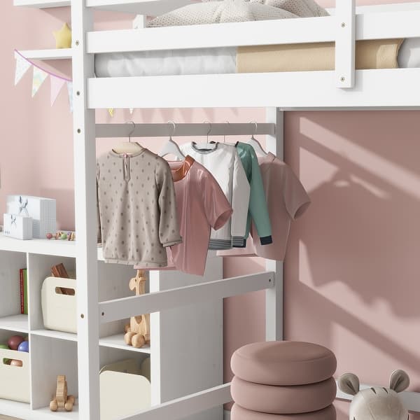 slide 2 of 2, Wooden Twin Loft Bed wLadder Landing Platform, Ladder, Guardrails