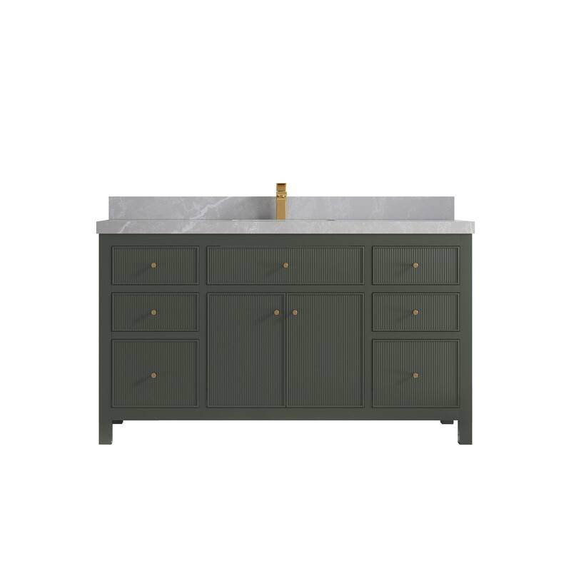Willow Collections 60 in W x 22 in D Sonoma Free Standing Reeded Single Sink Bathroom Vanity with Countertop - 2" Pearl Gray - Pewter Green