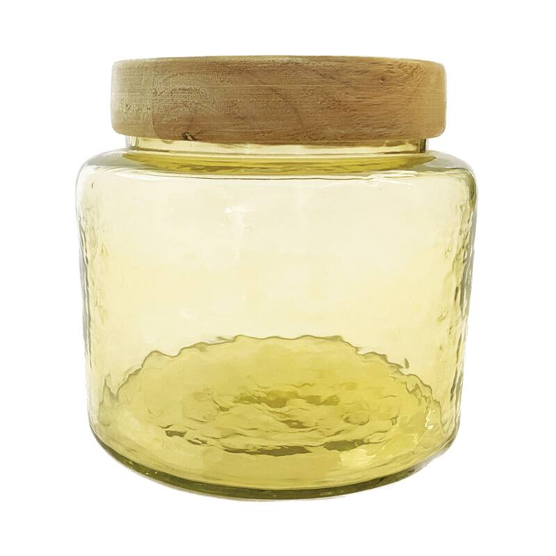 Hammered Glass Jar with Mango Wood Lid - 6.0"L x 6.0"W x 5.5"H