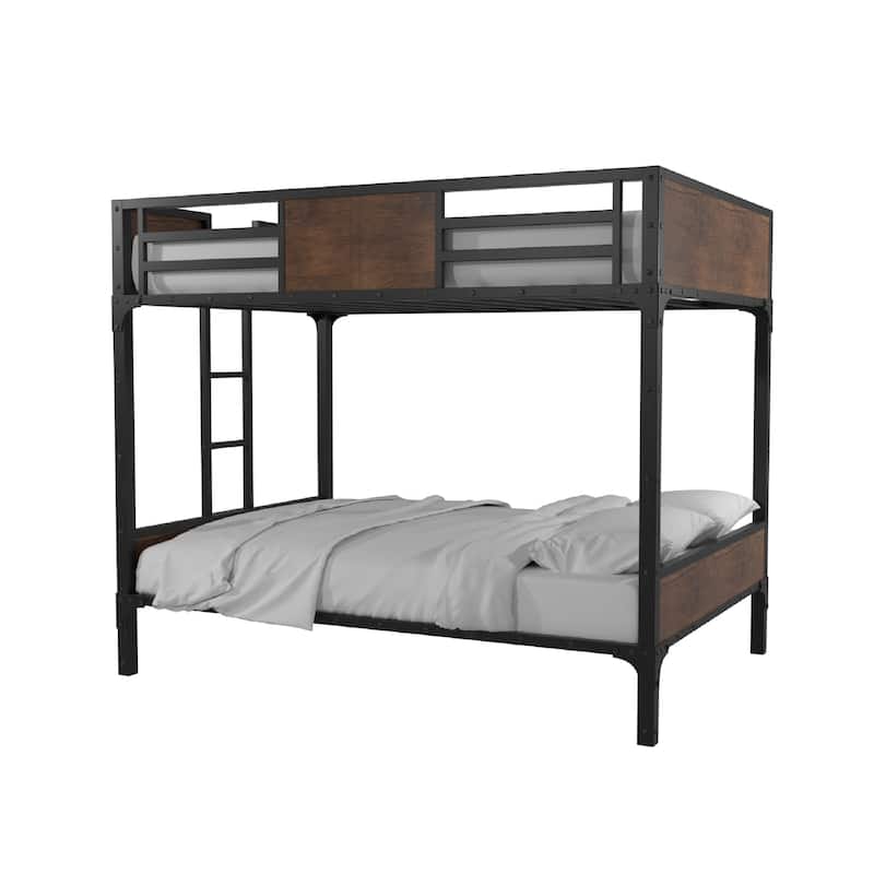 Furniture of America Jown Modern Two-Tone Metal Bunk Bed with Attached Side Ladder
