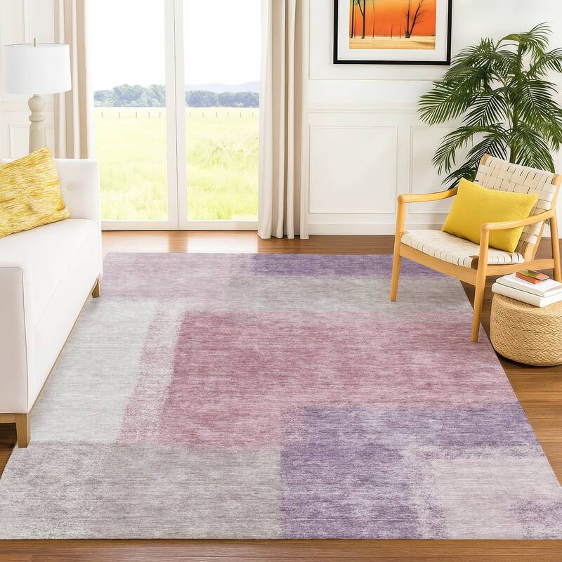 Machine Washable Indoor/ Outdoor Solid Contemporary Chantille Rug