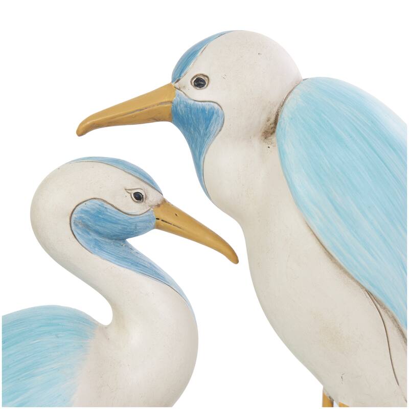 Polystone Bird Family Sculpture with Yellow Accents - Light Blue - Roche River Decor - 5"W x 11"L x 15"H