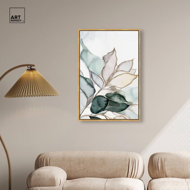 Pastel Leaves with Gold I Canvas by Art Remedy
