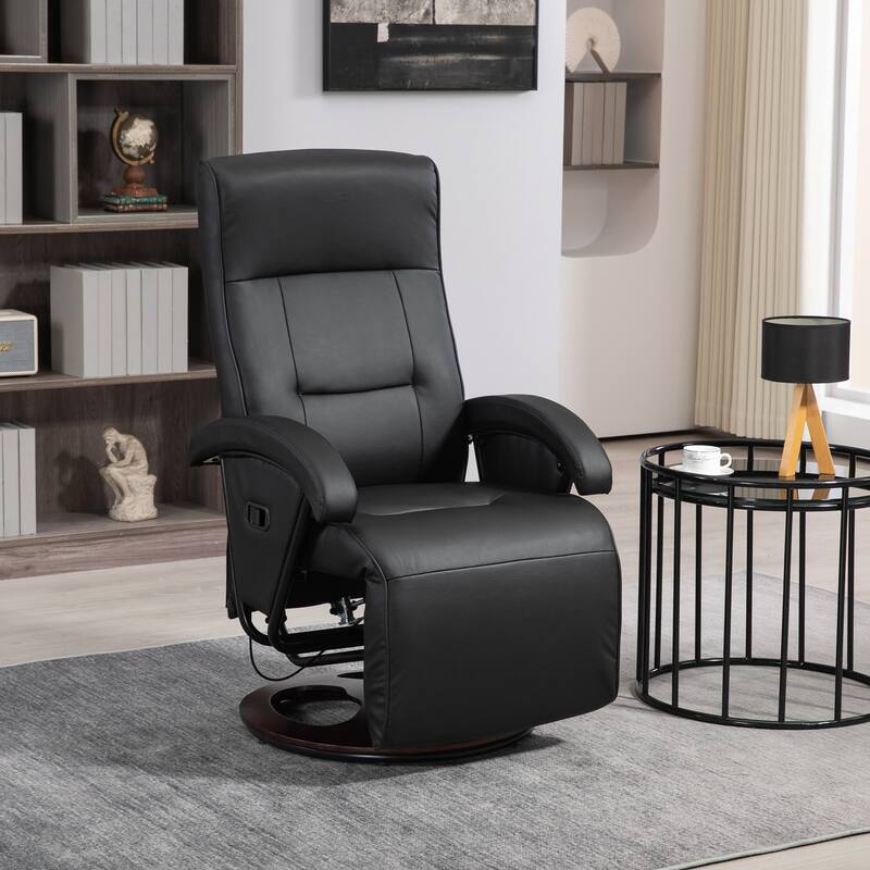 PU Leather Swivel Recliner with Footrest and Adjustable Backrest - Black