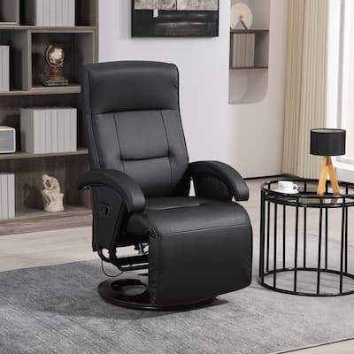 PU Leather Swivel Recliner with Footrest and Adjustable Backrest