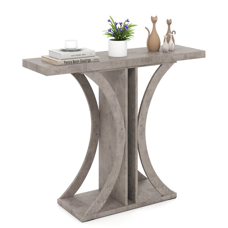 Gymax Console Table 40'' Rectangular Entryway Table w/Geometric Frame - Grey