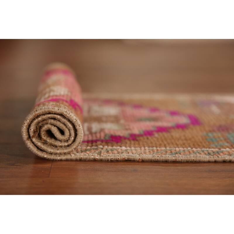Hand Knotted Oriental 100% Wool Carpet Transitional Medallion Brown Anatolian Area Rug - 3' 0'' X 1' 8''