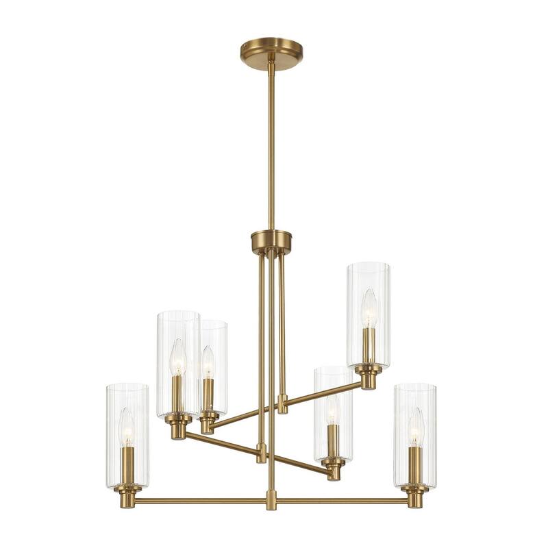 Timeless Six Lights Chandelier With Clear Ribbed Glass - Satin Brass