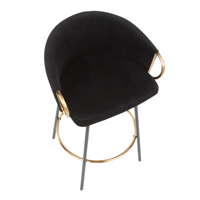 Silver Orchid Battista 26" Fixed-Height Counter Stool with Black Metal Legs & Gold Footrest (Set of 2)