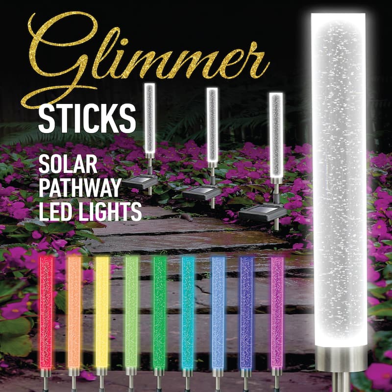 Bell + Howell Color Changing Solar Powered Glimmer Sticks for Gardens and Pathways - 4 Pack - White
