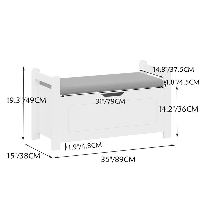Toy Box Chest,Rubber Wood Toy Box,Large Storage with Cushion Seat Bench,Storage