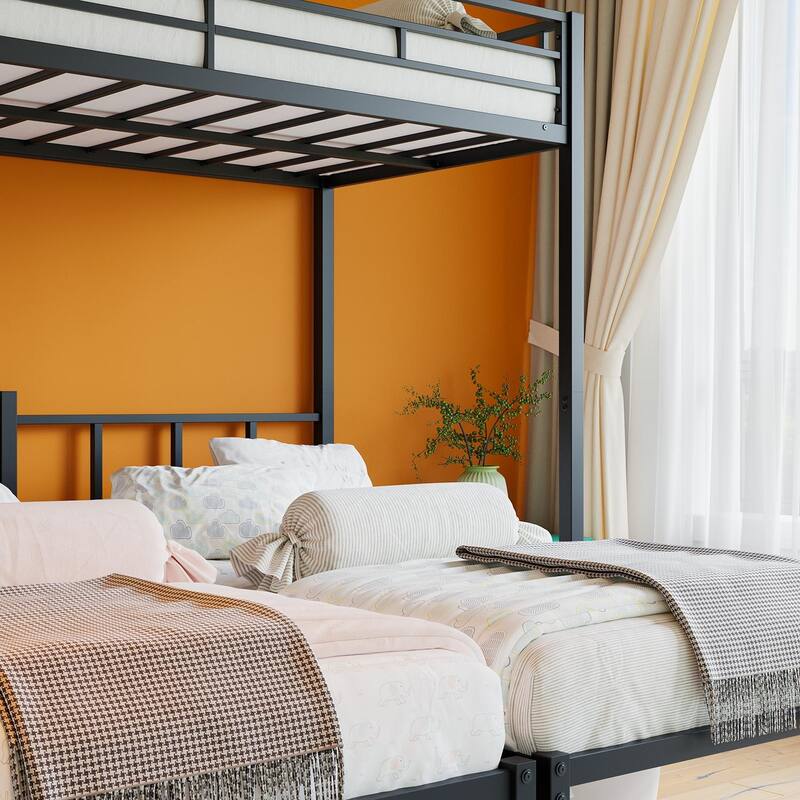 Detachable Twin Size Bunk Bed for 3, Metal Triple Bed Frame, Heavy Duty Metal Slat, Noise Free, No Boxing Spring Needed