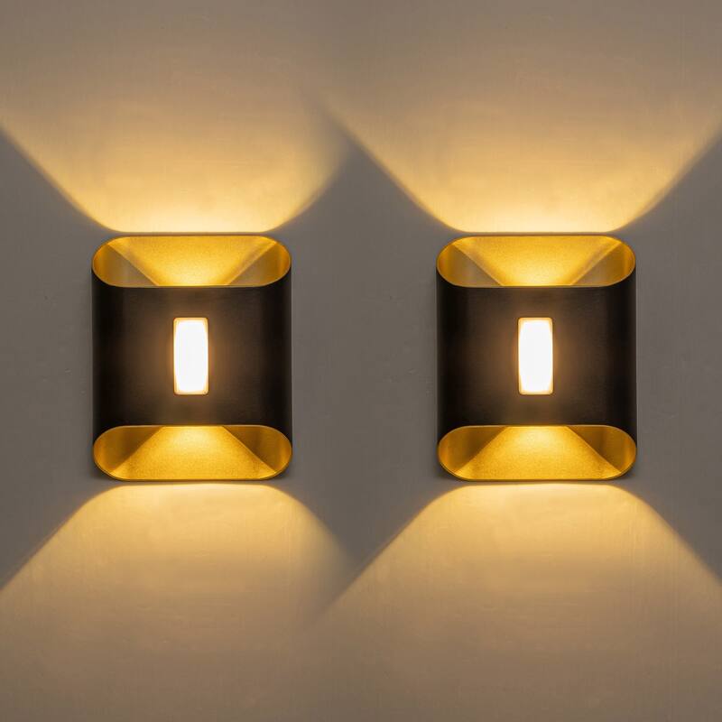 C Cattleya 2 Pack 2-Light Gold and Black Aluminum Integrated LED Outdoor Wall Light Sconce