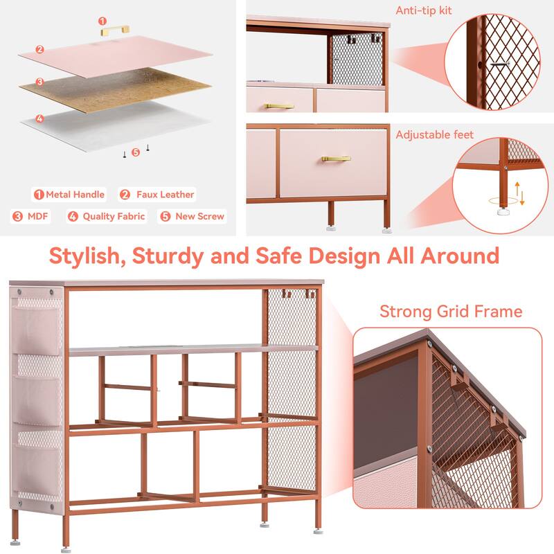 Dresser for Bedroom TV Stand with Power Outlets and LED Light, 6 Dresser with Shelves for 45" TV, PU Finish
