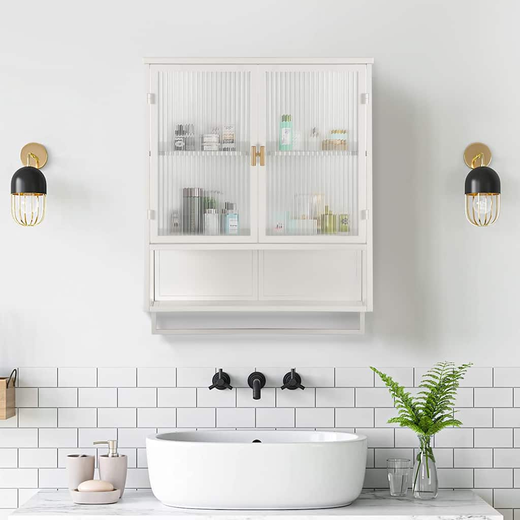 23.62"Glass Doors Wall Cabinet with 2-tier Enclosed Storage