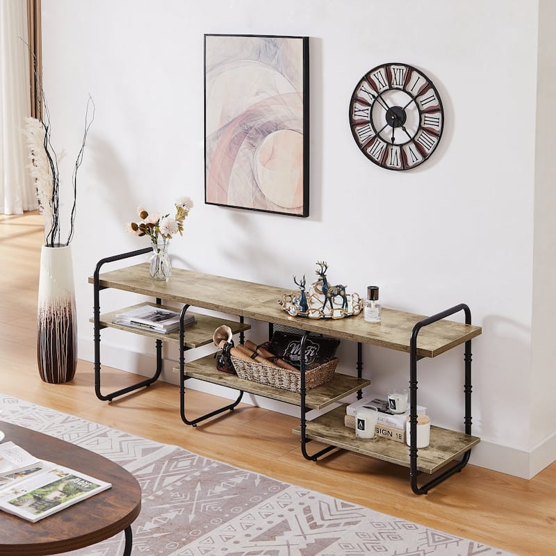 VECELO Industrial TV Stand for TV up to 71 inch,Entertainment Center TV Console Table