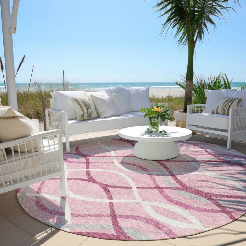 Machine Washable Indoor/ Outdoor Chantille Contemporary Deco Rug - Pink - 8' x 8'