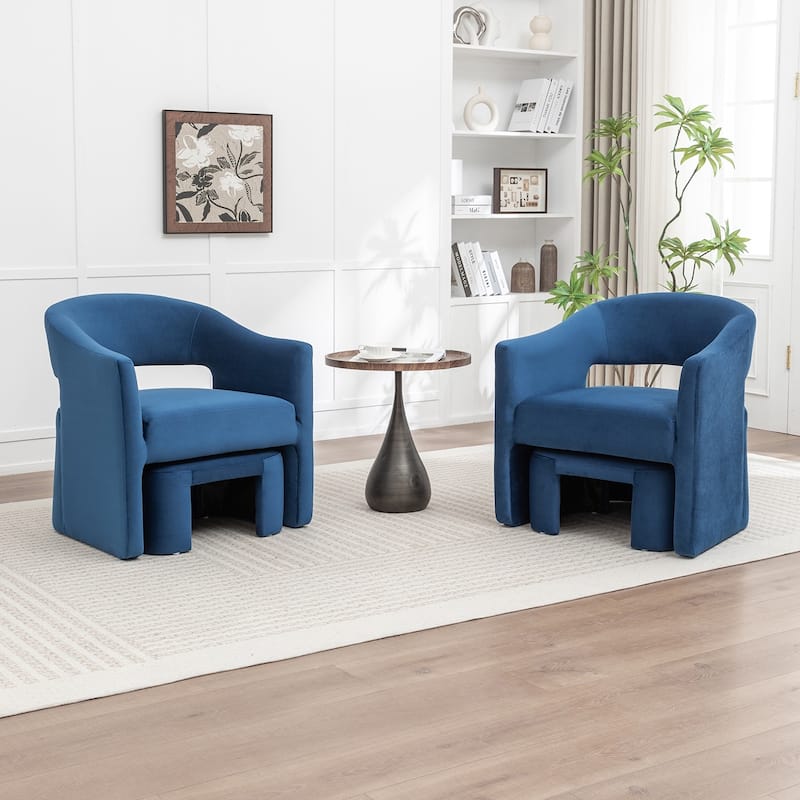 SEYNAR Modern Glam Velvet Accent Armchair Open Back with Ottoman Set of 2 - Navy