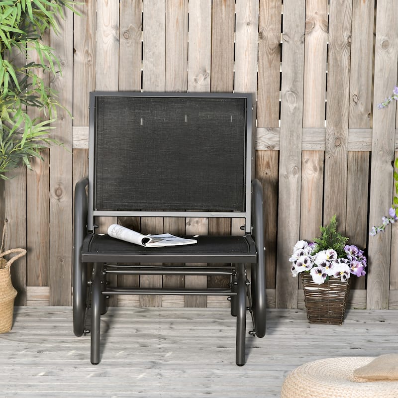 Outsunny Porch Glider, Swing Glider Chair with Breathable Mesh, Curved Armrests and Steel Frame for Garden, Poolside, Balcony