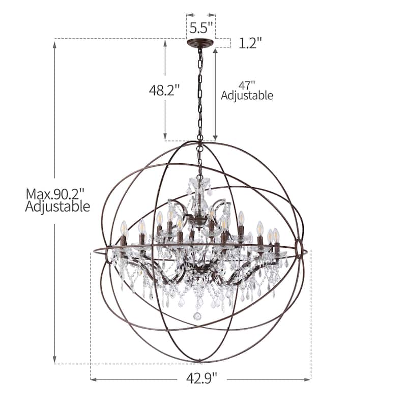 18-light Orb Design 43" Chandelier With Clear Crystals