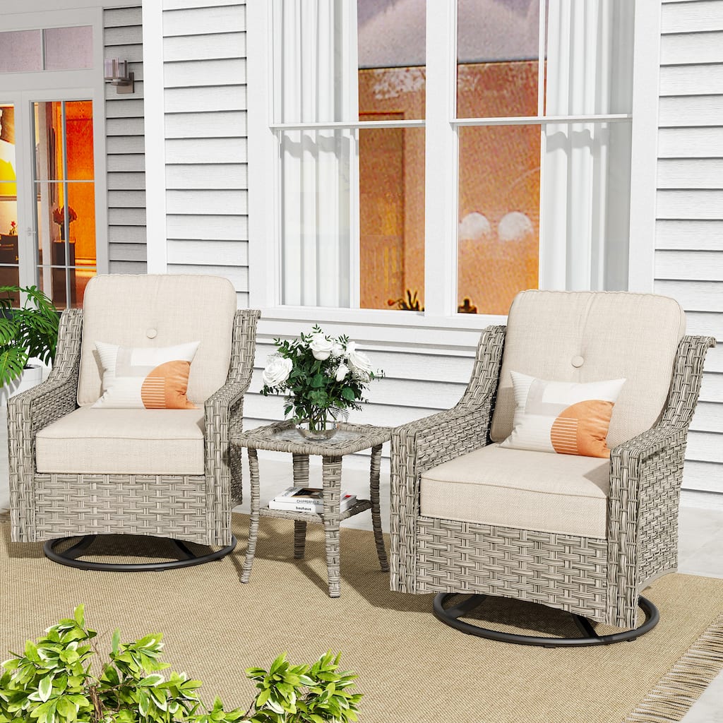 XIZZI 3-Piece Patio Swivel Rocking Chair Bistro Set
