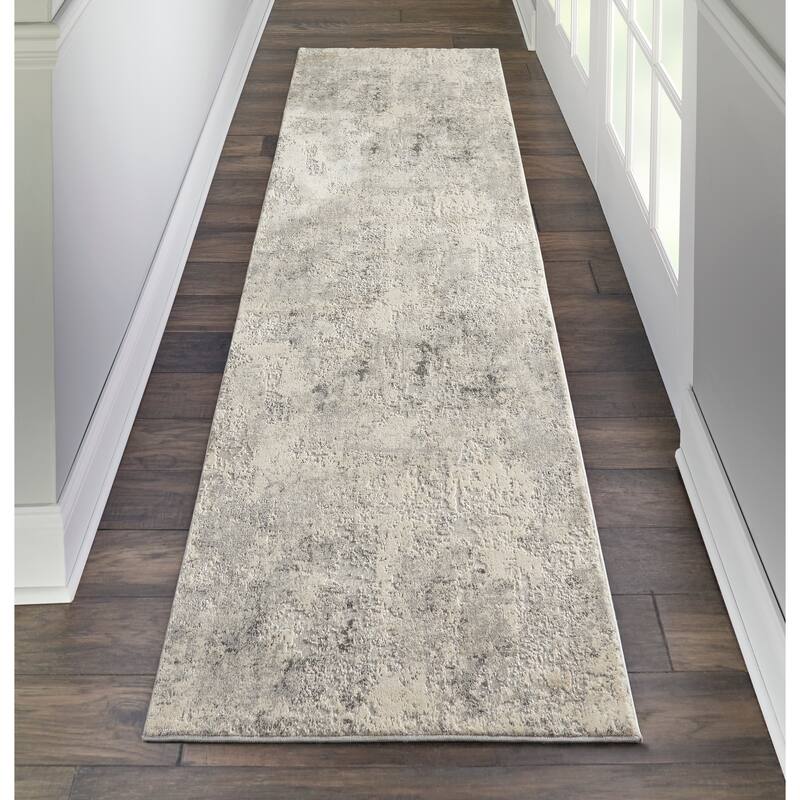 Porch & Den Meadowgrass Distressed Abstract Area Rug - 2'2" x 7'6" Runner - Grey/Beige - Rectangle