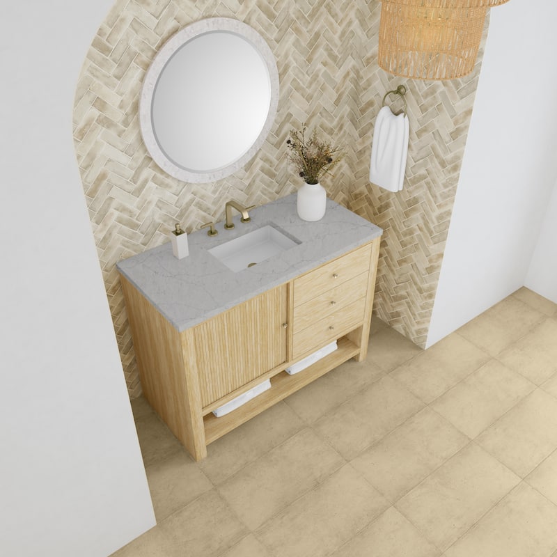 James Martin Vanities Marigot Single 48" Single Vanity, Sunwashed Oak - Eternal Jasmine Pearl.