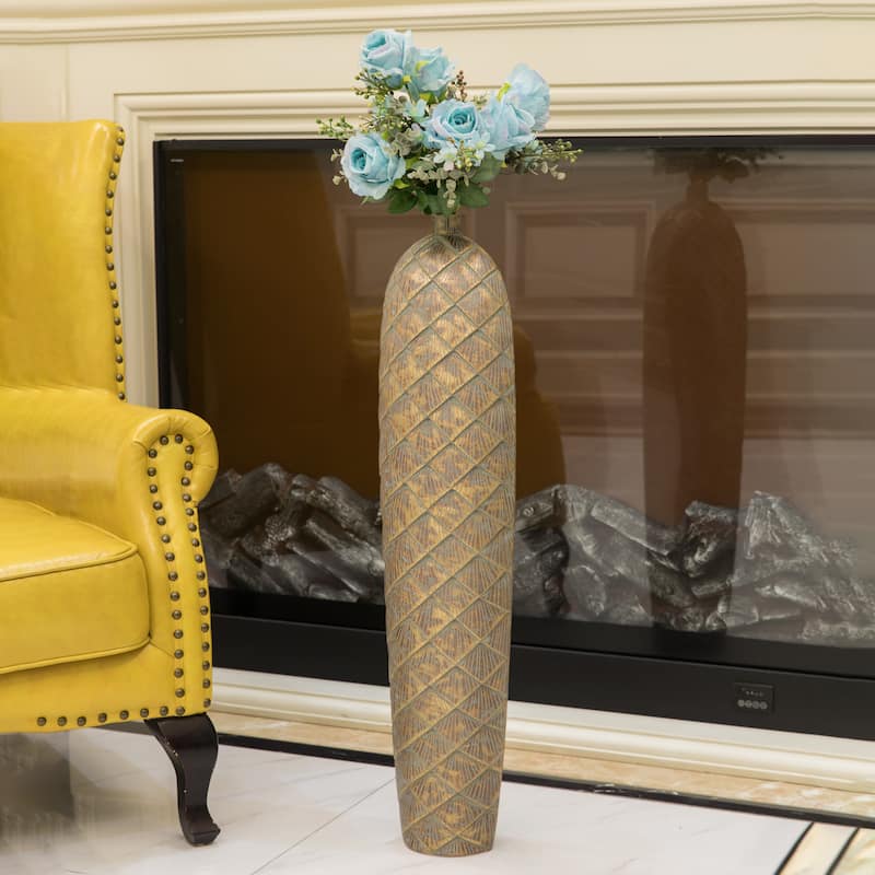 37 Inch Tall Cylinder Antique Style Designed Floor Vase - for Entryway, Dining, or Living Room Decor - Ceramic Rustic